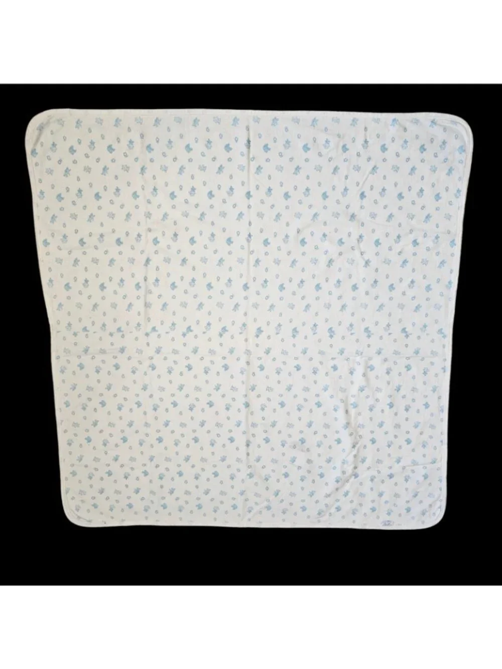 VTG Carters Baby Blanket‎ White Blue Critters Pastel Cat Bear Soft Cotton 36x36